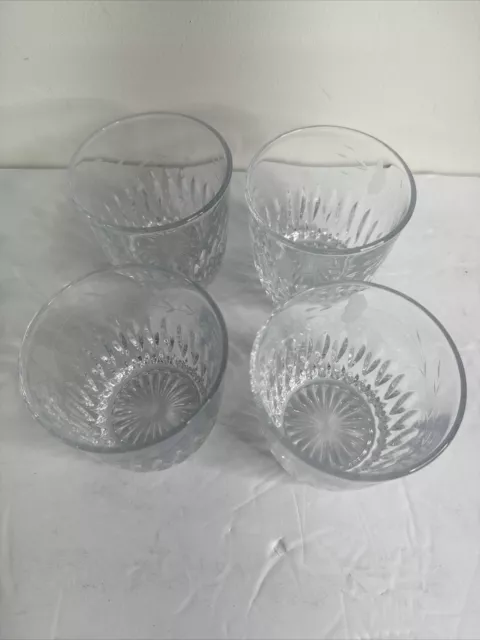 4 - Princess House Heritage 10 Oz Old Fashioned 3.5" Floral Etched Cut Glasses 2