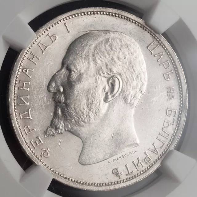 1913, Kingdom of Bulgaria, Ferdinand I. Nice Silver 2 Leva Coin. NGC MS-61!