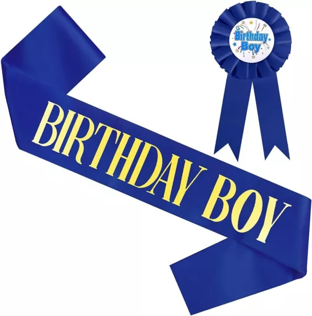 Birthday Boy Badge Sash Banner Award Ribbon Happy Birthday Celebrate Party Blue