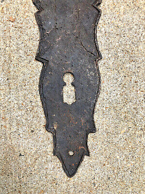 Antique Hand Forged Iron Early Primitive Door Lock Keyhole Plate 3