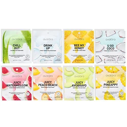 Avatara Sheet Masks for Face Variety Pack of 8 to 8 Count (Pack 1)