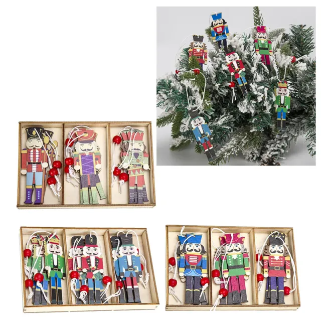 9pcs Christmas Decorations Nutcracker Soldier Wooden Ornaments Tree Hanging Gift