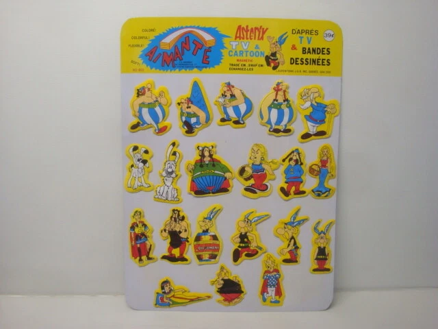 PRÉSENTOIR ANCIEN EN tôle Astérix avec 20 figurines magnétiques
