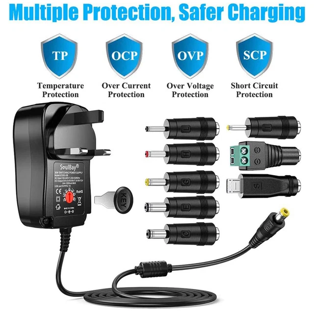 UNIVERSAL AC/DC POWER Adapter Supply Charger 3V-12V Adjustable Voltage ...