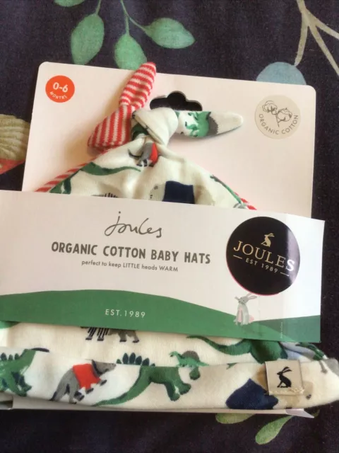 New baby boys joules 2 pack green Dinosaur hats, age 3-6 months