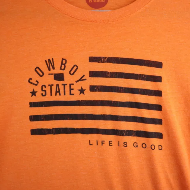 Life is Good Shirt Mens M Orange Cowboy State Oklahoma Cool Tee Classic Fit 2