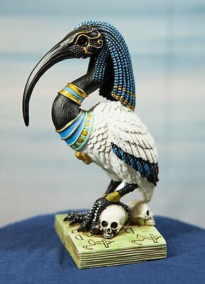Egyptian God Ibis Headed Thoth White Flamingo Standing On Skull And Book Statue