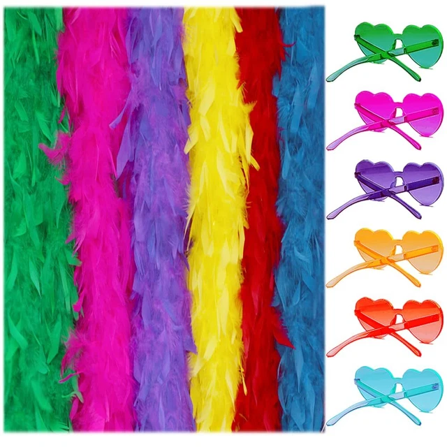Colored Feather Boas - 6 Pcs, 6.6ft - Sunglasses Party Favor, Carnival Ornament