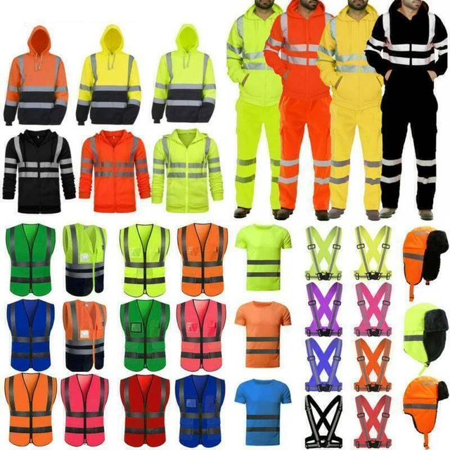 Men' Hi Vis Viz High Visibility Safety Work Hoodie Vest T-Shirt Sweatshirt Pants