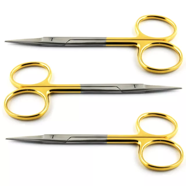 3Pcs Surgical Iris Scissors TC Straight 11.5cm Dental Sharp Tissue Suture Vet CE