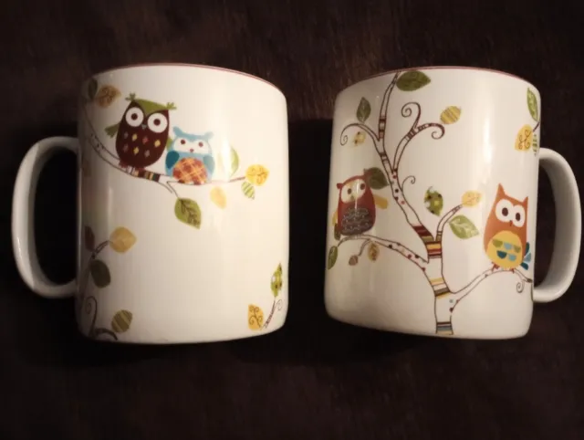 222 Fifth Enchanted Woods Paris Owl Fine China Heavy Coffee Mugs Set Of 2 24 Oz.