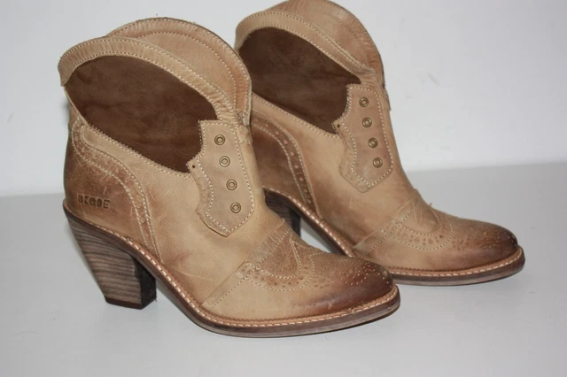 DKODE  Bottines Boots Cuir Beige Marron à enfiler T 37 TBE