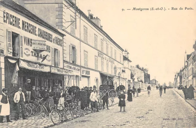 Cpa 91 Montgeron / Rue De Paris / Epicerie / Mercerie / Hotel De La Chasse