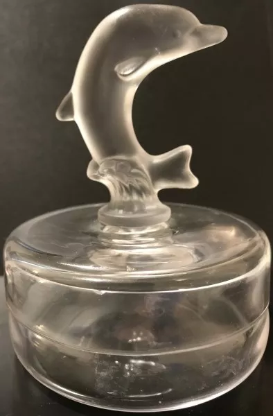 Bayel CRYSTAL FROSTED DOLPHIN Round Covered Box FIGURINE France
