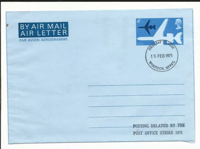 GB FDC QEII 1971 4p Air Mail First Day Cover delayed by postal strike