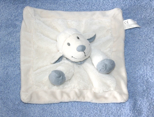 Nicotoy Simba Doudou Mouton Plat Carre Blanc Ecru Gris Bandana Gris Etat Neuf