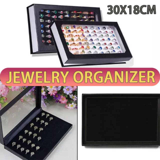 100-slot Jewelry Ring Display Organizer Case Tray Holder Earring Storage Box AU