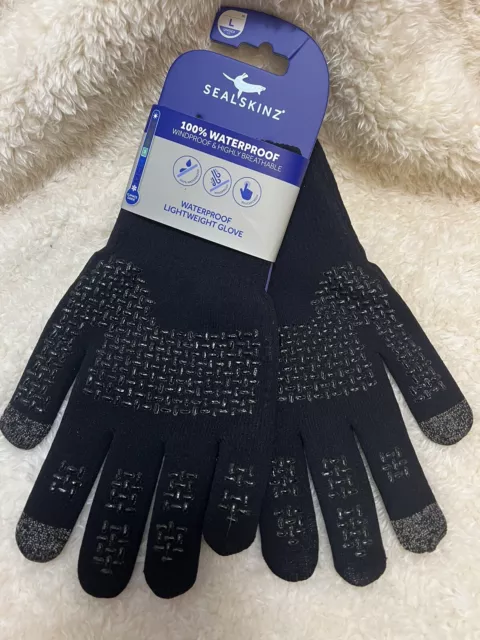 Sealskinz Unisex  All Weather Ultra Grip Knitted Glove Black Large New