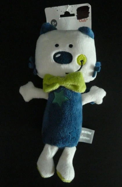 J6. DOUDOU PELUCHE ORCHESTRA PREMAMAN CHAT BLEU VERT ETOILE 24cm - 100 % NEUF