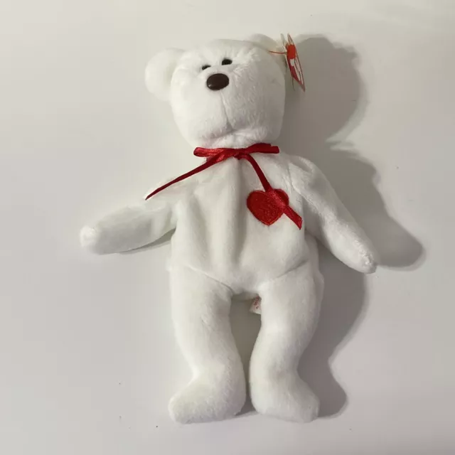 Ty Beanie Baby Valentino the Bear 1994 White Stuffed Animal Plush Toy Heart