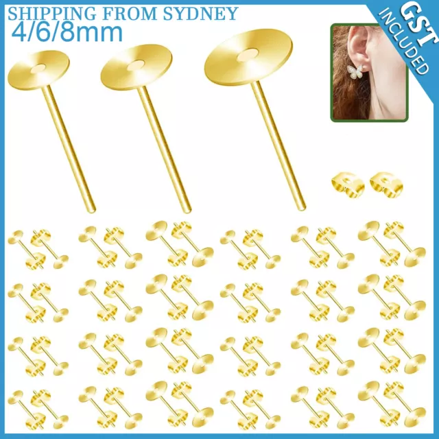 200/400Pcs Earring Stud Posts 4/6/8mm Pads & Nut Backs Stainless Steel DIY Craft