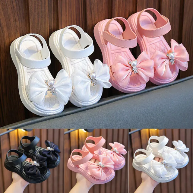 Kids Girls Bowknot Flat Summer Sandals Toddler Baby Holiday Princess Shoes Size-