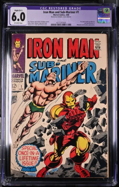 Iron Man And Sub-Mariner #1 Cgc 6.0 Restored🏆1968 Silver Age Marvel Comics🏆