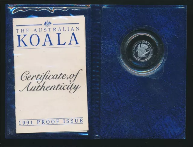 Australia: 1991 $5 1/20oz Platinum Koala Proof , Scarce!  In folder of issue