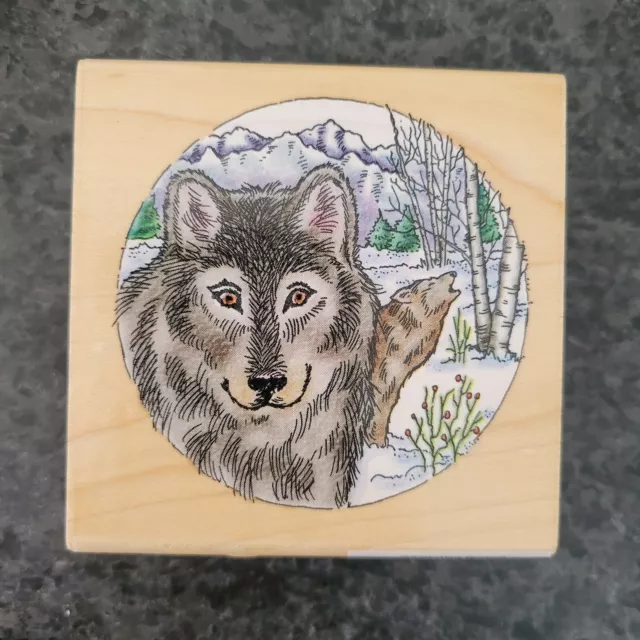 Stampendous Wolf Portrait wood rubber stamp wolves howling mountains Q073