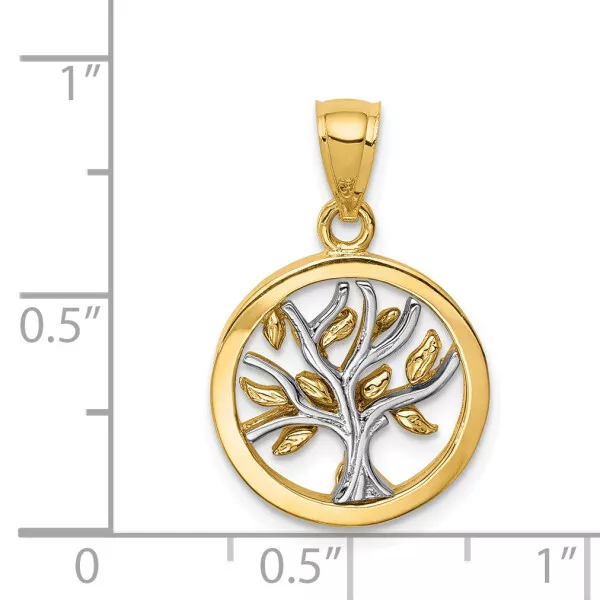 14K Two Tone Gold Tree of Life Necklace Charm Pendant 3