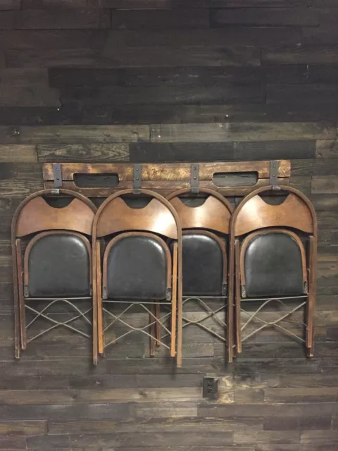 Antique Wood Louis Rastetter Sons 4 Folding Chairs