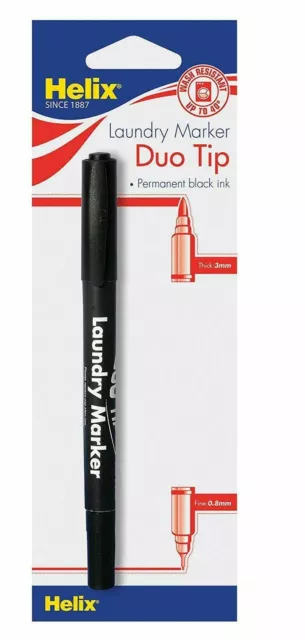 Helix Dual Tip Fabric Laundry Permanent Marker Pen Black Water Proof