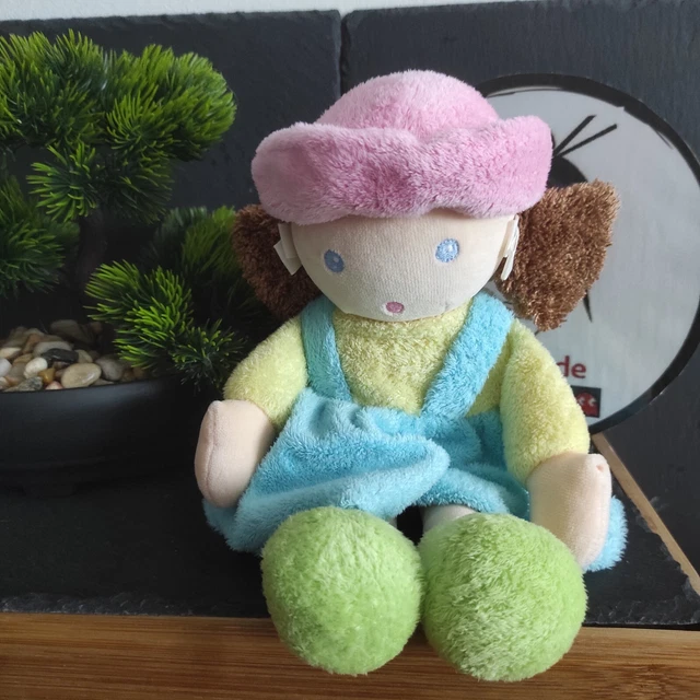 DOUDOU POUPEE NOUNOURS Fille Robe Bleu Vert Rose Chapeau Marron 
