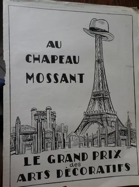 MOSSANT chapeau tour Eiffel illustré par SEM  publicité papier ILLUSTRATION 1926