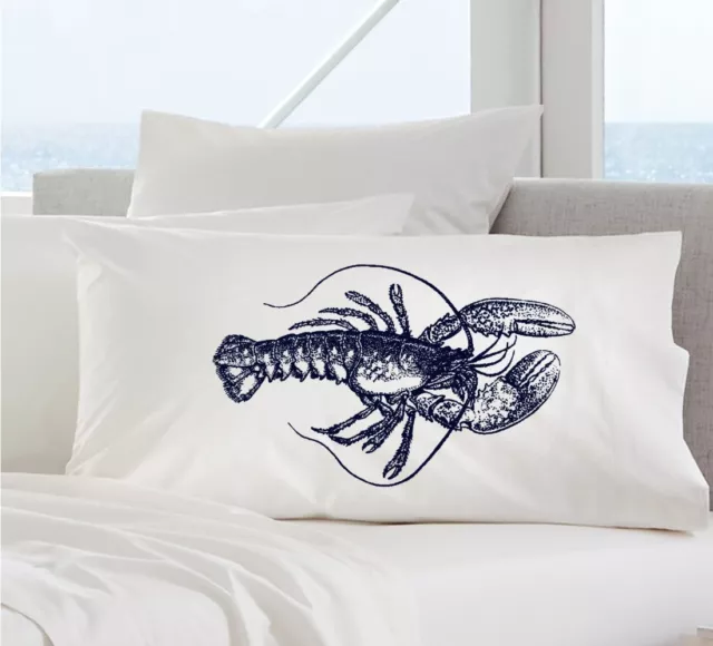 Navy Blue Lobster Pillowcase, Nautical Pillowcase, Lobster Decor, Nautical Decor