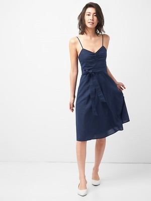 Gap Fit and Flare Cami Dress in Linen-Cotton, sz 0 Navy #328126