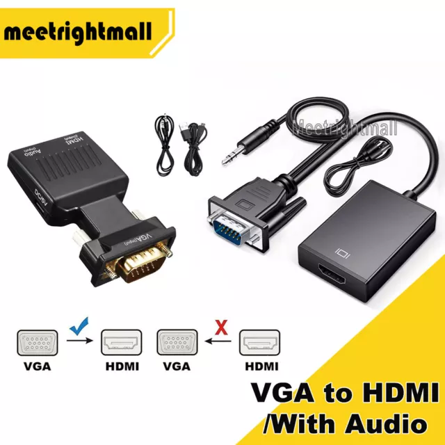 VGA Male to HDMI Female Video Converter Adapter Cable 1080P Stereo Audio Input