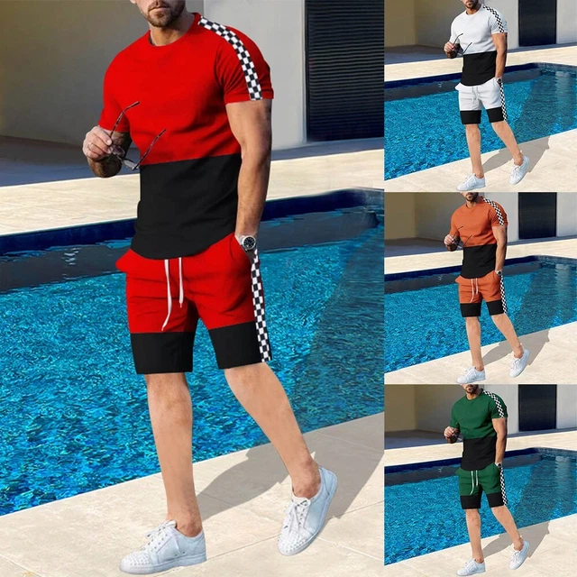 Uomo Tuta da Ginnastica Set Muscolo Set Manica Corta SPORTS Estate Felpa