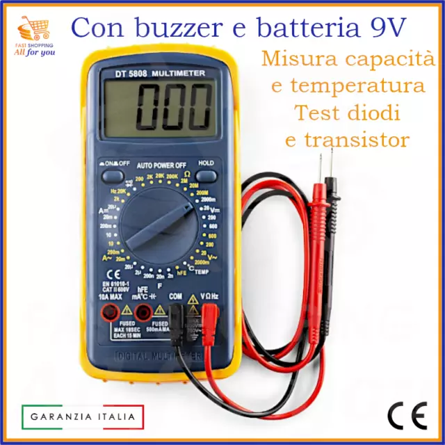 Tester multimetro digitale elettronico professionale con capacimetro e cicalino