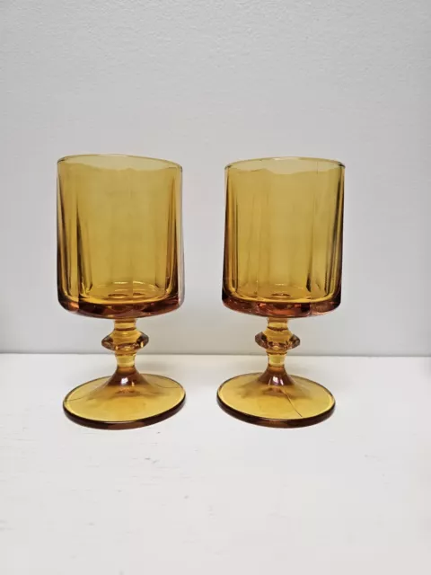 Colony Glass Nouveau Set of 2 MCM Footed Amber Wine Water Goblets 6-1/8” Vintage