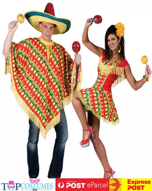 Mexican Chilli Print Adult Western Couple Fancy Dress Mens Ladies Costume