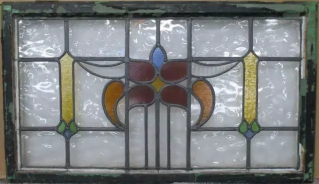 OLD ENGLISH LEADED STAINED GLASS WINDOW TRANSOM Abstract Floral 36" x 21"