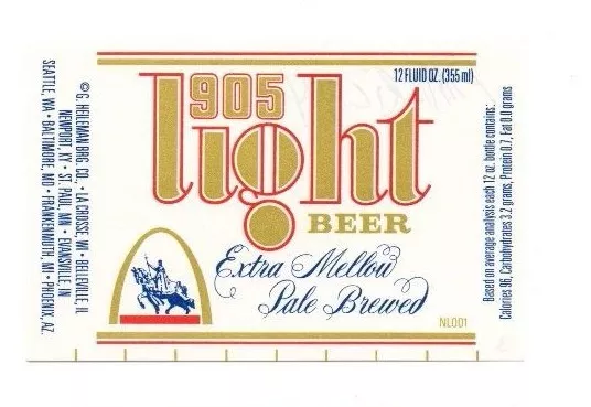 USA - Beer Label - G. Heileman Brewing Co, La Crosse, WI - 905 Light Beer