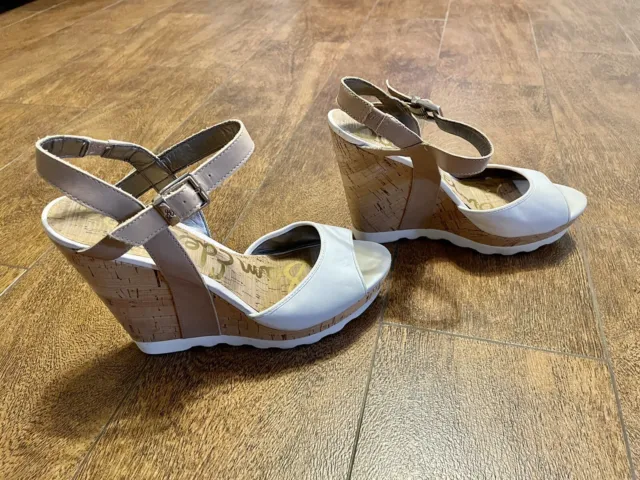 Sam Edelman Karina Leather Slingback Wedge Sandals White Size 8