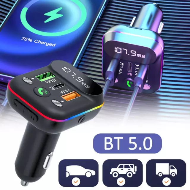 FM Transmitter Car Charger Bluetooth MP3 Player Multifunctional N8F4 Cha PD S2D5