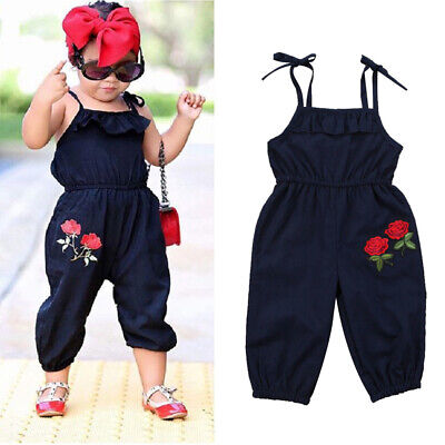 Toddler Kids Baby Girls Strap Flowers Romper Jumpsuit Playsuit Outfit Clothes