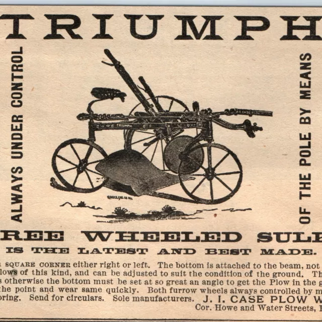 1890 Racine, Wis. J.I. Case Plow Works Triumph Print Ad Engraved Sulky JI WI C37