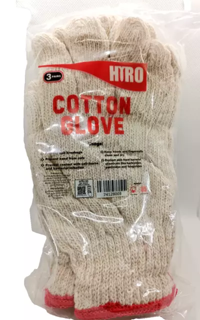 Gardening cotton gloves-3 pairs light cotton colored with red line at the cuff