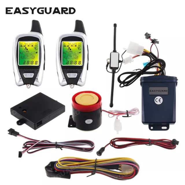 EASYGUARD 2 way motorcycle alarm system w remote start microwave & shock sensor