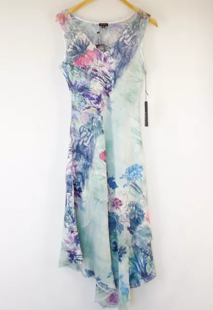 Komarov Long Dress, Tiered Asymmetrical Hem, Charmeuse & Chiffon, NWT  Size Med
